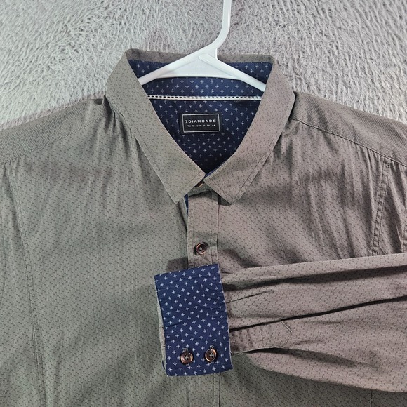 7 Diamonds Shirt Men Large Flip Cuff Buton Up‎ Pattern Long Sleeve Greenish Gray - Picture 1 of 11